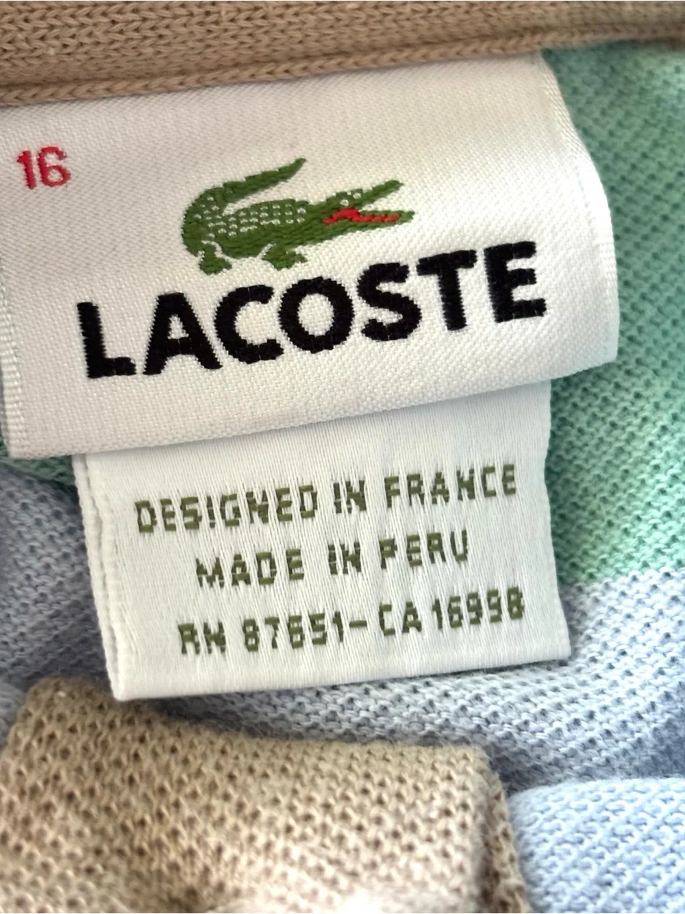 Vintage kids Lacoste Striped Polo in Mint, Light Blue & Taupe